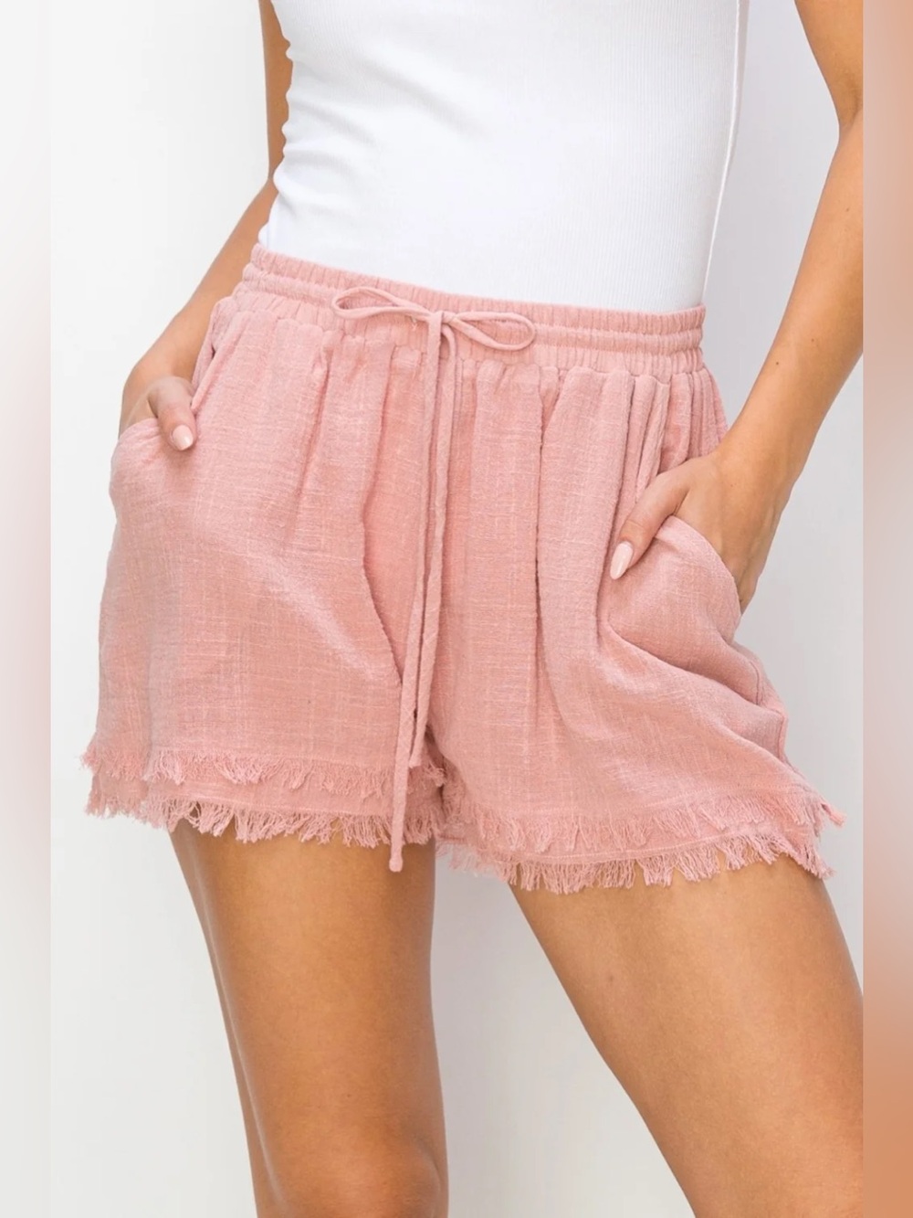 GiGiO Pink Drawstring Frayed Hem Shorts